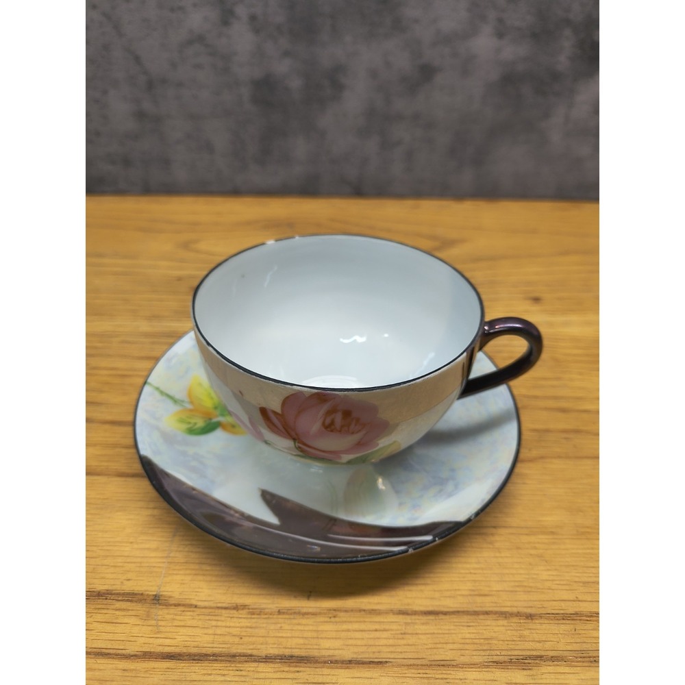 Hand-Painted Japanese Lusterware TeaCup & Saucer